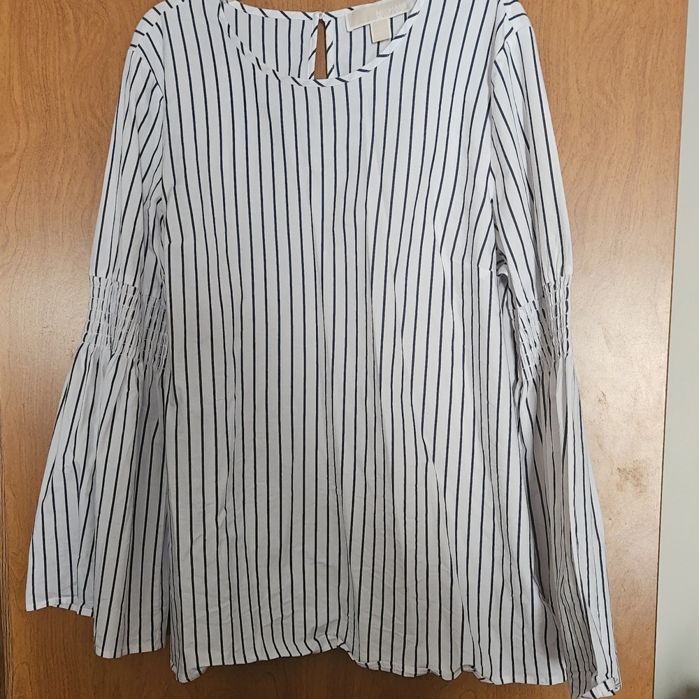 MICHAEL Michael Kors Navy and White Pinstripe Blouse